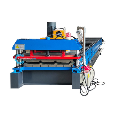Taglio idraulico 5.5kw acciaio galvanizzato doppio strato pannello di tetto profilo rotolo macchina di formazione