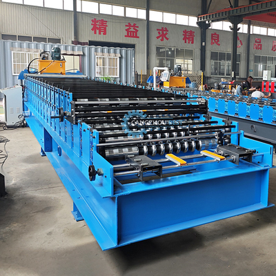 Taglio idraulico 5.5kw acciaio galvanizzato doppio strato pannello di tetto profilo rotolo macchina di formazione