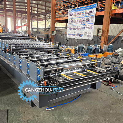 Controllo PLC in acciaio a colori Tre funzioni Tripli strati di fogli di rooing Profile Roll Forming Machine